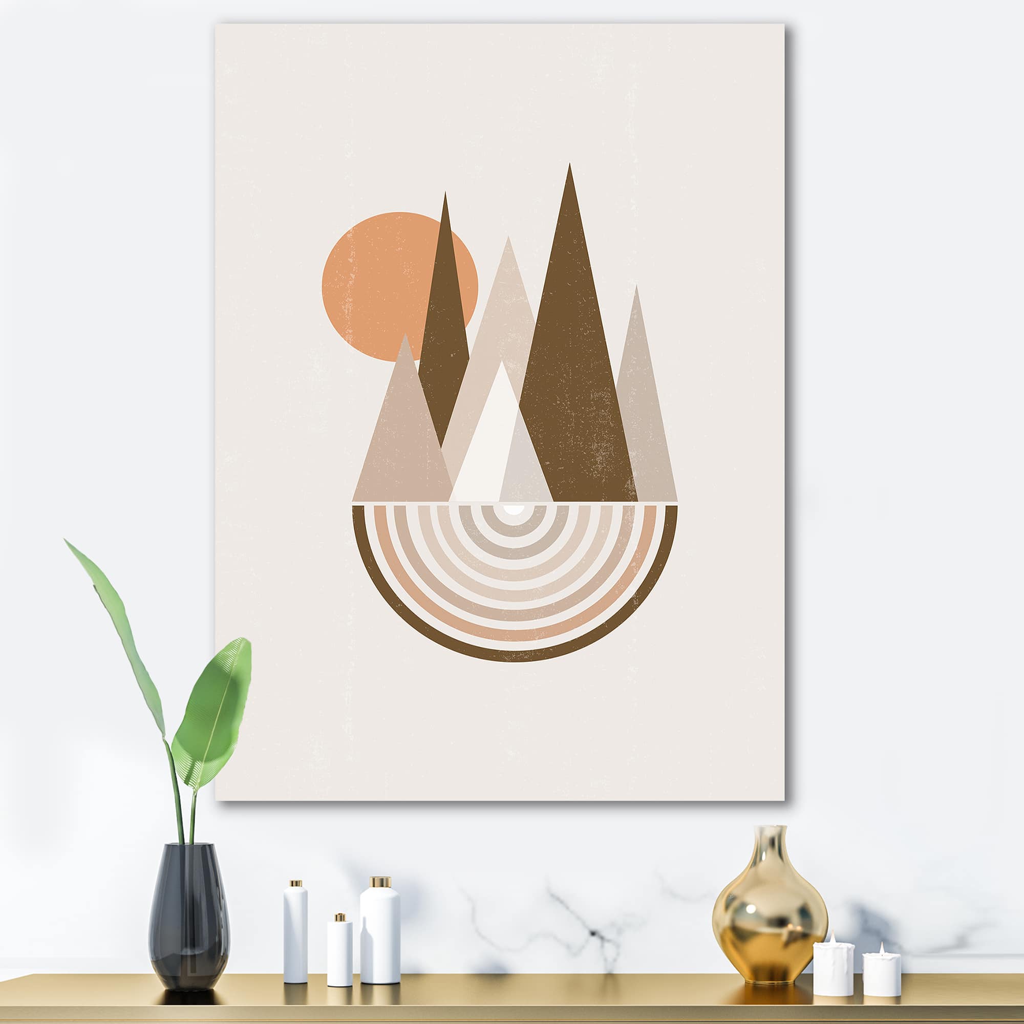 Designart - Minimalistic Mountain Landscape With Red Full moon